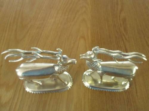TWO STUNNING SOLID BRASS REINDEER WITH THE LONGEST HORNS EVER! GREAT TO DISPLAY THIS CHRISTMAS!