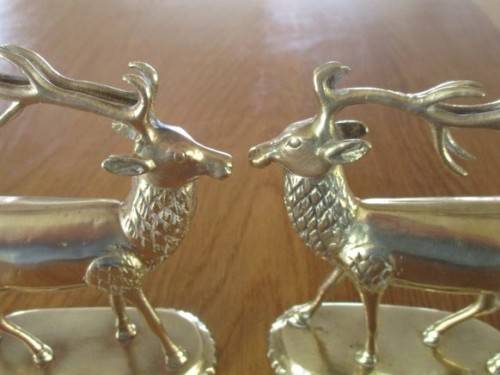 TWO STUNNING SOLID BRASS REINDEER WITH THE LONGEST HORNS EVER! GREAT TO DISPLAY THIS CHRISTMAS!