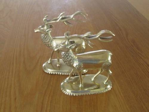 TWO STUNNING SOLID BRASS REINDEER WITH THE LONGEST HORNS EVER! GREAT TO DISPLAY THIS CHRISTMAS!