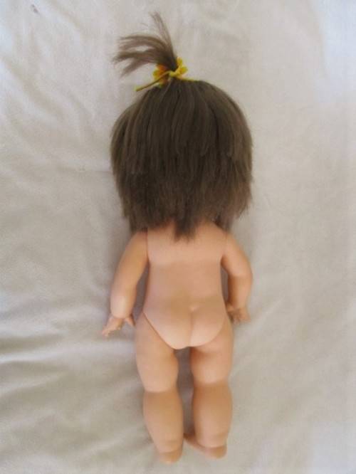 CUTE CHEEKY FACED VINTAGE DOLL IN ORIGINAL DRESS AND REAL LEATHER SHOES