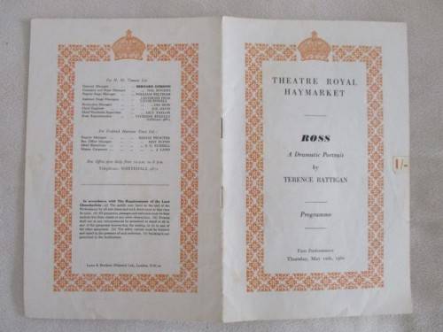 1960 FIRST PERFORMANCE PROGRAMME OF `ROSS` WITH THE INDOMITABLE ALEC GUINNESS