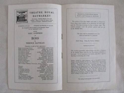 1960 FIRST PERFORMANCE PROGRAMME OF `ROSS` WITH THE INDOMITABLE ALEC GUINNESS