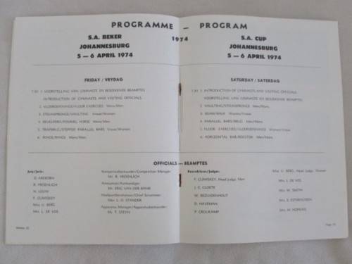 THREE VINTAGE 1970`s S.A. CUP GYMNASTICS SOUVENIR PROGRAMMES (COVER SKETCHES - ERNST DE JONG)