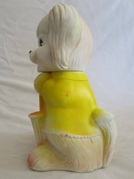 LARGE VINTAGE RUBBER SQUEAKY TOY - CUTE DOG WITH UMBRELLA AND TURNING HEAD - SQUEAKER WORKING!