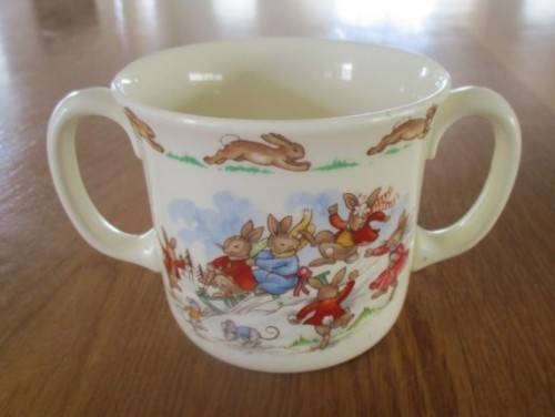 SPECIAL VINTAGE 1984 ROYAL DOULTON GOLDEN JUBILEE CELEBRATION  BUNNYKINS MUG WITH DOUBLE HANDLES