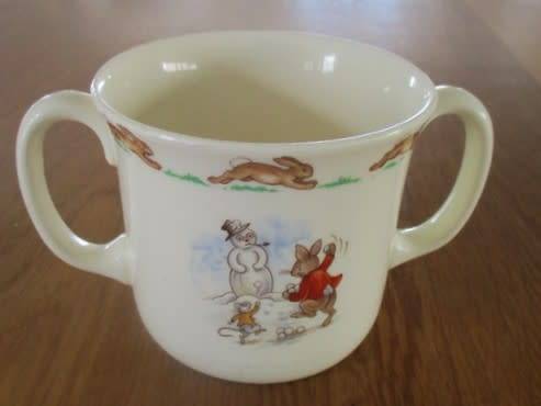 SPECIAL VINTAGE 1984 ROYAL DOULTON GOLDEN JUBILEE CELEBRATION  BUNNYKINS MUG WITH DOUBLE HANDLES