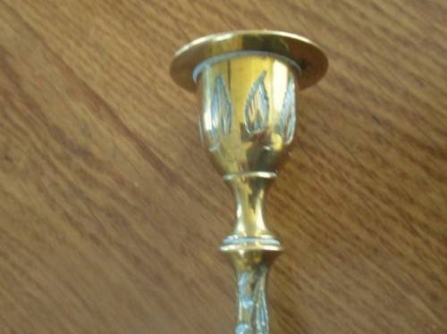 TWO SMALL, BEAUTIFULLY ENGRAVED VINTAGE BRASS CANDLESTICKS