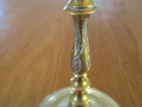 TWO SMALL, BEAUTIFULLY ENGRAVED VINTAGE BRASS CANDLESTICKS