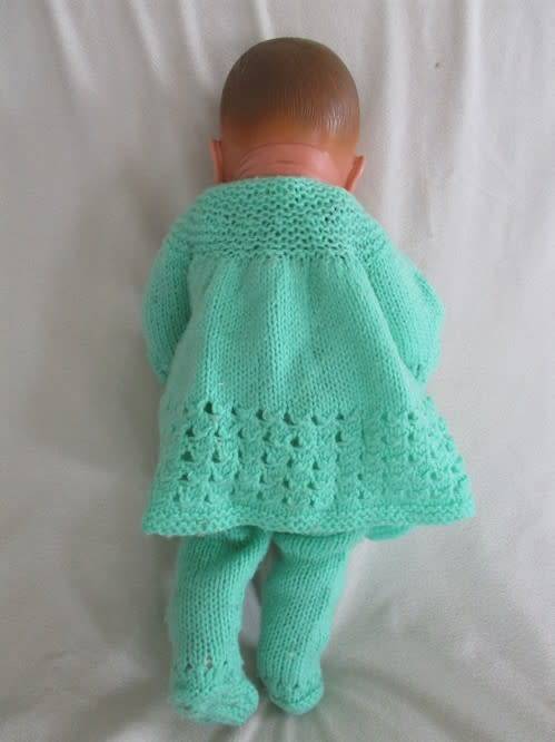 VINTAGE 40CM TALL ANATOMICALLY CORRECT BABY BOY IN HAND KNITTED THREE PIECE OUTFIT