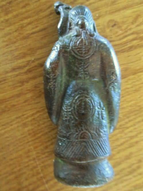 THREE ANTIQUE HEAVY, SOLID BRONZE FIGURES OF CHINESE IMMORTALS ON WOODEN STAND