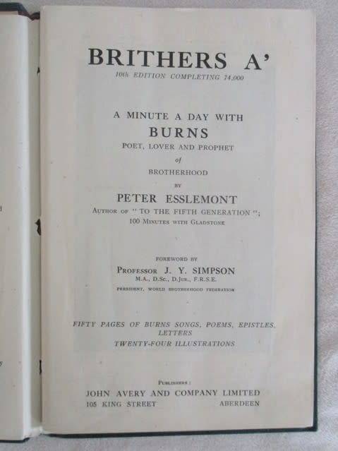 1945 HARD COVER - BRITHERS A` - A MINUTE A DAY WITH BURNS - BY PETER ESSLEMONT