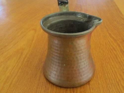 VERY OLD HAND HAMMERED COPPER MIDDLE EASTERN TURKISH COFFEE POT/CEZVE WITH WOODEN HANDLE