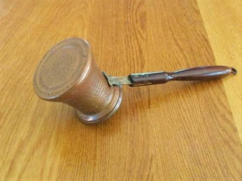 VERY OLD HAND HAMMERED COPPER MIDDLE EASTERN TURKISH COFFEE POT/CEZVE WITH WOODEN HANDLE