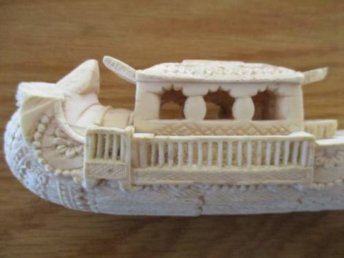 ANTIQUE 1800's CANTON DRAGON BOAT CARVED FROM A SOLID PIECE OF IVORY - INCOMPLETE
