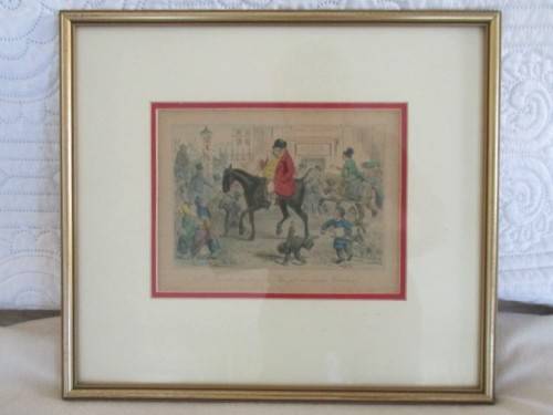 Antique 1854 Hand Coloured Print - Mr Jorrocks Starting for 'The Cut Me Down Countries'