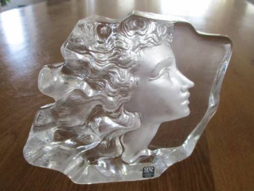 FOR TORI 16 ONLY - STUNNING SWEDISH ART DECO FULL LEAD CRYSTAL SCULPTURE OF WOMAN'S FACE