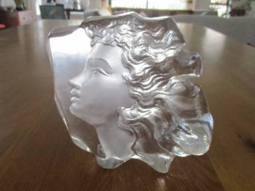 FOR TORI 16 ONLY - STUNNING SWEDISH ART DECO FULL LEAD CRYSTAL SCULPTURE OF WOMAN'S FACE