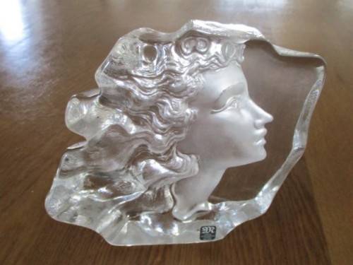 FOR TORI 16 ONLY - STUNNING SWEDISH ART DECO FULL LEAD CRYSTAL SCULPTURE OF WOMAN'S FACE