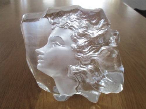 FOR TORI 16 ONLY - STUNNING SWEDISH ART DECO FULL LEAD CRYSTAL SCULPTURE OF WOMAN'S FACE