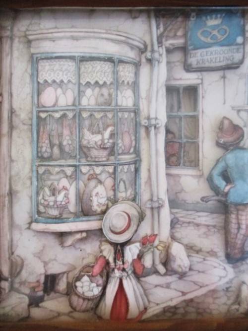 VINTAGE ANTON PIECK 3D SHADOW BOX  ART - VICTORIAN STREET SCENE - FRAMED