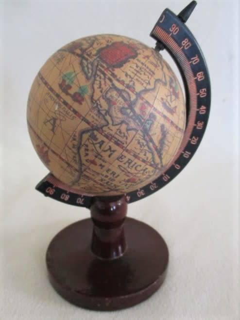 SMALL ORNAMENTAL "OLDE WORLD" GLOBE ON WOODEN STAND