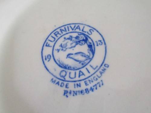 NO.1 - ANTIQUE FURNIVALS BLUE & WHITE QUAIL DESIGN TUREEN - CIRCA 1913-1921