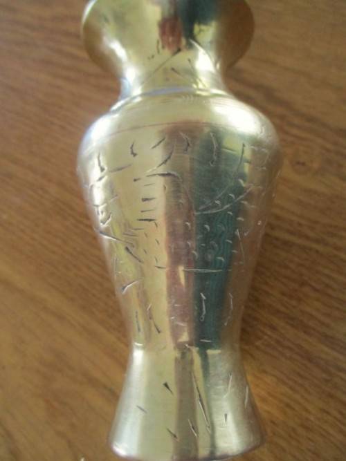 TWO SMALL VINTAGE ENGRAVED CHINESE BRASS VASES