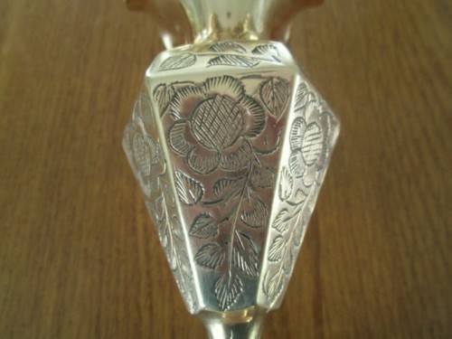 TWO  BEAUTIFULLY ENGRAVED VINTAGE INDIAN BRASS POSY VASES