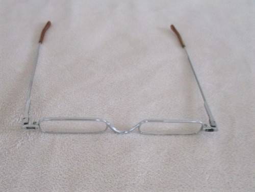 FOR SOMARI ONLY - A PAIR OF CUTE SPECTACLES IN OLD FAUX OSTRICH LEATHER CASE