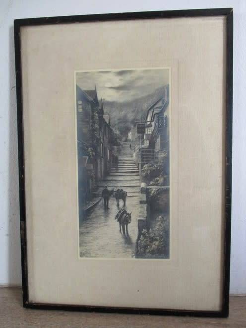ZEEBOB ONLY - ANTIQUE 1870`s/1880`s FRAMED ALBUMEN PRINT - UP ALONG CLOVELLY, NORTH DEVON?
