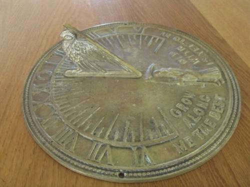 SOLID BRASS "FATHER TIME" SUNDIAL - GROW OLD ALONG WITH ME THE BEST IS YET TO BE -  BIRD GNOMON