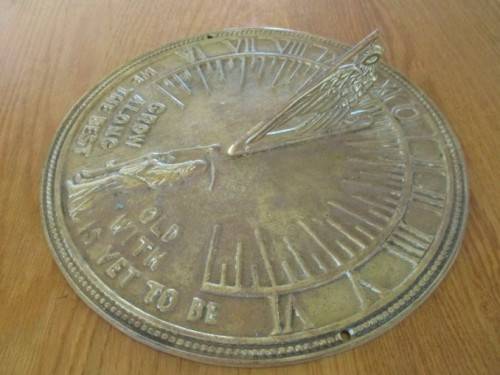 SOLID BRASS "FATHER TIME" SUNDIAL - GROW OLD ALONG WITH ME THE BEST IS YET TO BE -  BIRD GNOMON