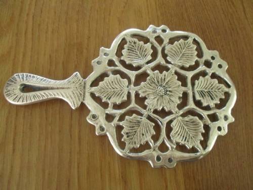 TWO VINTAGE HEAVY, SOLID BRASS TRIVETS/TEAPOT STANDS