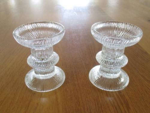 TWO BEAUTIFUL NORDIC DESIGN GLASS CANDLESTICKS MADE IN FRANCE