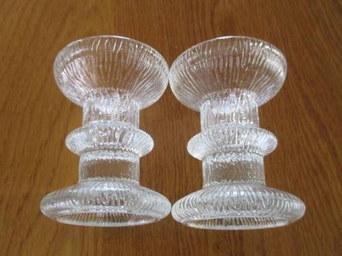 TWO BEAUTIFUL NORDIC DESIGN GLASS CANDLESTICKS MADE IN FRANCE