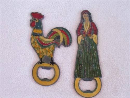 TWO VINTAGE BRONZE AND ENAMEL BOTTLE OPENERS - GERMAN MADE