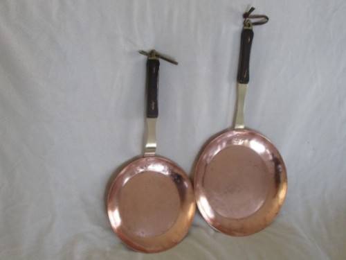 FOR CONTESSA ONLY - TWO DIFFERENT SIZED HAND FORGED COPPER PANCAKE PANS - SIGNED BY MAKER