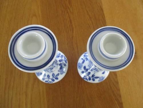 TWO VERY ATTRACTIVE, NICE-SIZED BLUE AND WHITE PORCELAIN CANDLESTICKS