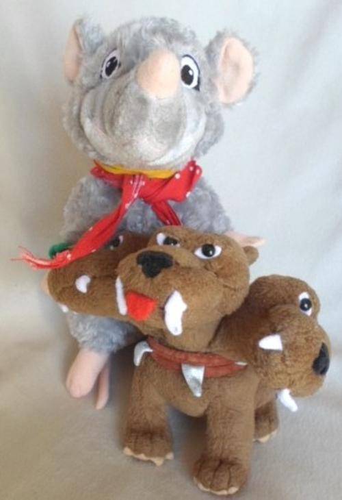 TWO 'HARRY POTTER' CHARACTERS - 'SCABBERS' THE MOUSE AND 'FLUFFY' THE THREE-HEADED DOG
