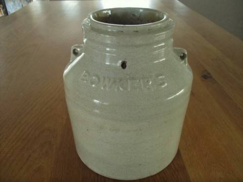RARE FIND!!  LARGE ANTIQUE BOWKER`S POISON STONEWARE CROCK - LEAD ARSENATE