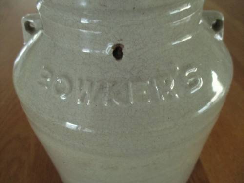 RARE FIND!!  LARGE ANTIQUE BOWKER`S POISON STONEWARE CROCK - LEAD ARSENATE
