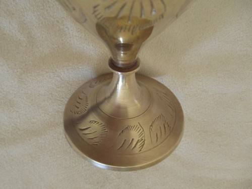 Vintage Hand Etched Indian Brass Vase with Ruffled Edge