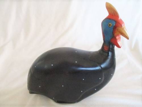 TWO COLLECTABLE WOODEN HAND CARVED BIRDS OF AFRICA, KNYSNA  - GUINEA FOWL