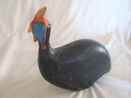 TWO COLLECTABLE WOODEN HAND CARVED BIRDS OF AFRICA, KNYSNA  - GUINEA FOWL