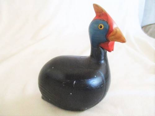 TWO COLLECTABLE WOODEN HAND CARVED BIRDS OF AFRICA, KNYSNA  - GUINEA FOWL