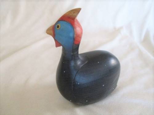 TWO COLLECTABLE WOODEN HAND CARVED BIRDS OF AFRICA, KNYSNA  - GUINEA FOWL