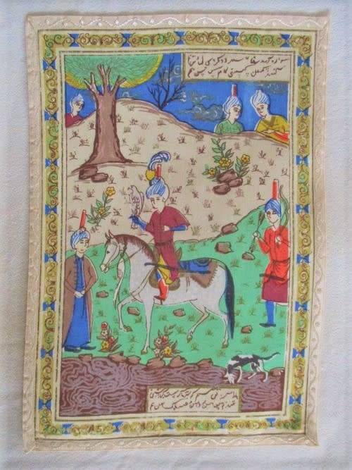 A RARE AND UNUSUAL VINTAGE/ANTIQUE PERSIAN HAND DYED AND BLOCKED PERSIAN `PAINTING` ON CLOTH