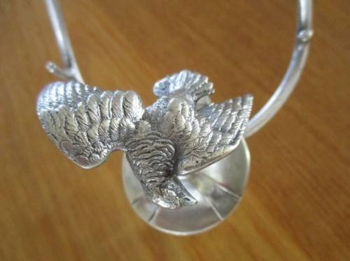 ANTIQUE VICTORIAN ERA INKWELL AND PEN HOLDER  WITH EAGLE ON LID - CIRCA 1880`s - BRADLEY & HUBBARD?