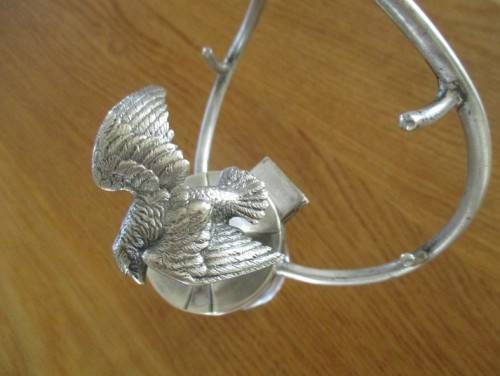 ANTIQUE VICTORIAN ERA INKWELL AND PEN HOLDER  WITH EAGLE ON LID - CIRCA 1880`s - BRADLEY & HUBBARD?