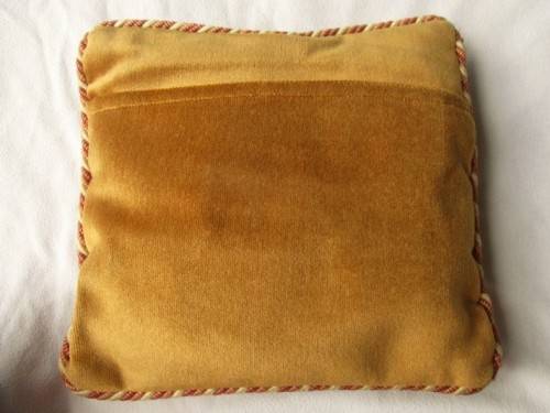 SMALL VINTAGE/ANTIQUE PETIT POIS TAPESTRY CUSHION - VICTORIAN LADY AND HER DOG
